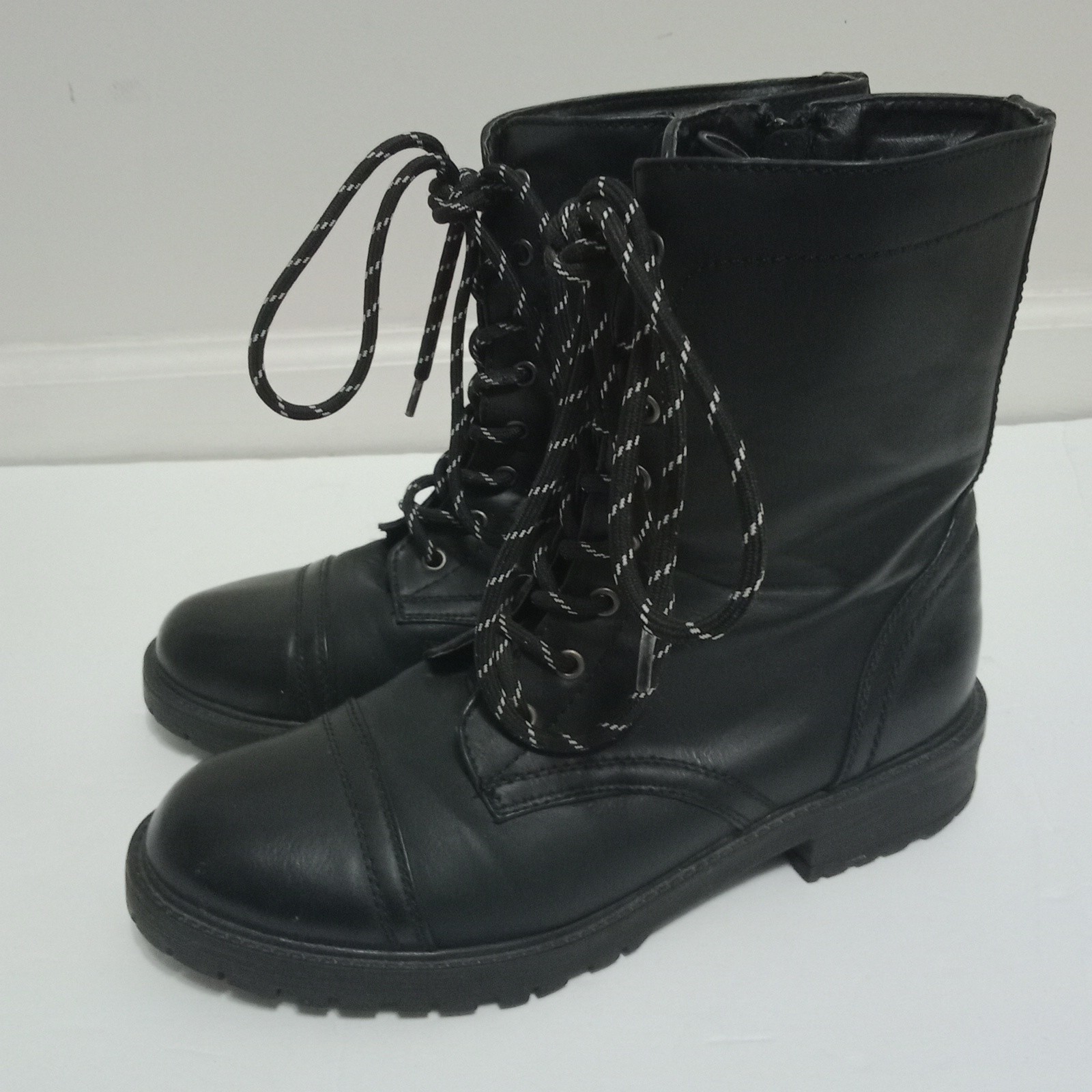 SAOLA Stivali Madden Ragazza Neri 8 Combat Goth Ecopelle Stivali Zip Suola Angola Caviglia