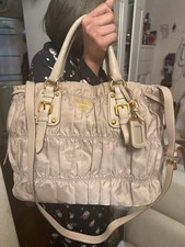 Borsa a tracolla PRADA Tesso Gaufre in pelle beige autentica da donna a tracolla