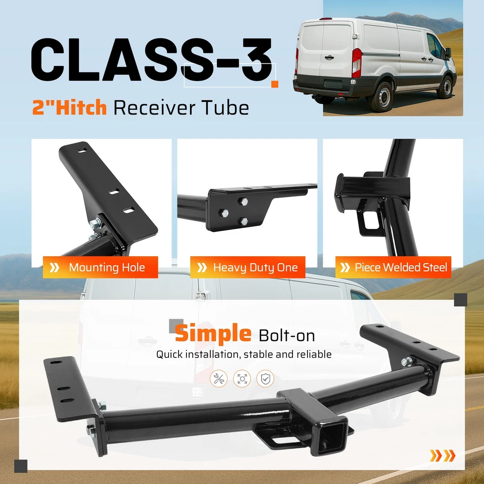 Class 3 Trailer Hitch 2" Receiver For Ford Transit-150/250/350 E-Transit 2015-25 - Imagem 3 de 4