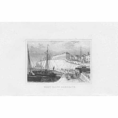 RAMSGATE Kent West Cliff - Antique Print c1850