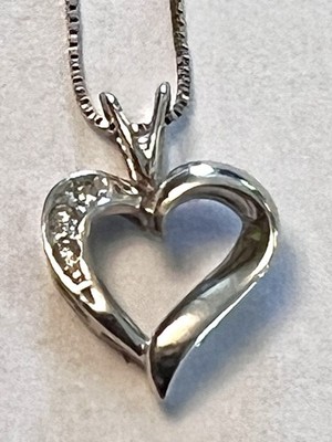14 Karat Weißgold Diamant Halskette offenes Herz Anhänger Geschenk