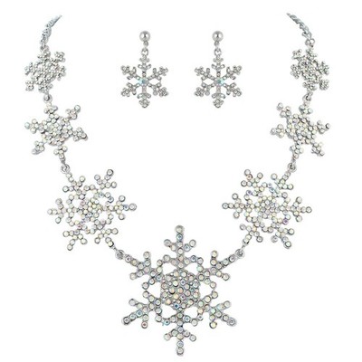 Österreichische Kristall Weihnachten Winter Schneeflocke Halskette Ohrringe Set