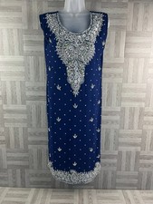 Ladies Indian Party Dress - Blue Chiffon With Silver Detailing - Size S-M