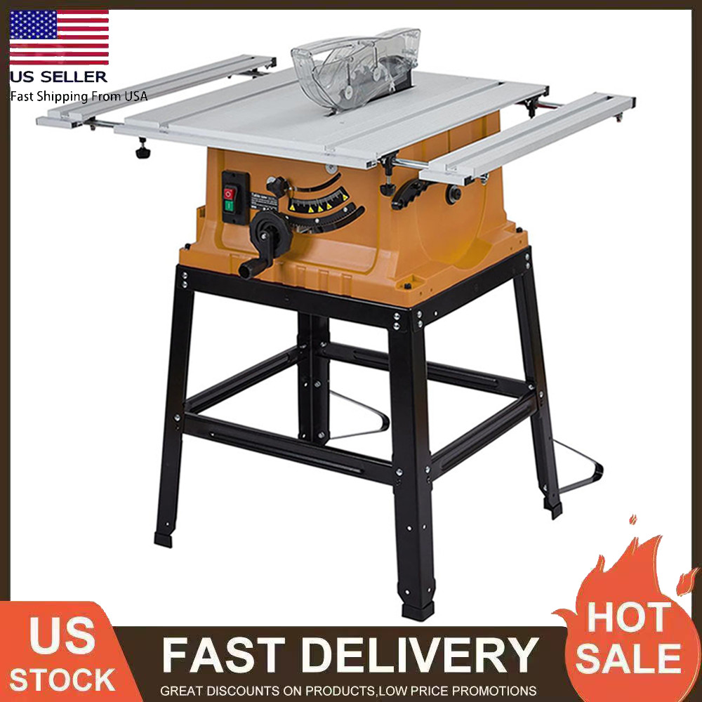10" Table Saw 15 Amp 5000RPM Woodworking Saw With Stand 90&deg; Cross Cut Portable