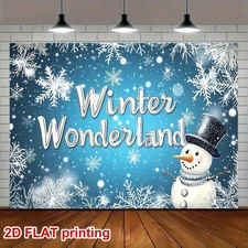 1pc Winter Wonderland Photography Backdrop Tapestry - Snowman, Deep Blue Snowfla