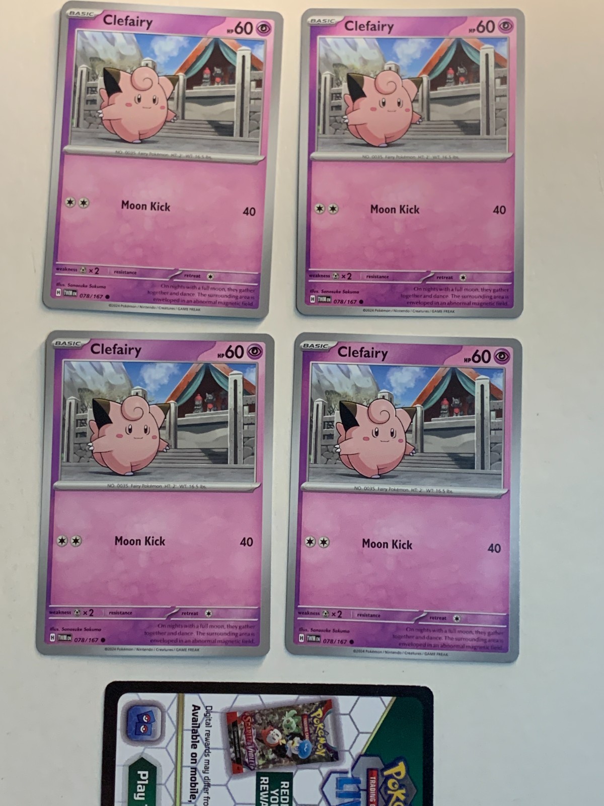 CLEFAIRY 078/167 PLAYSET - POKEMON TWILIGHT MASQUERADE + CODE CARD