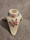HULL POTTERY BUTTERFLY B22 WHITE CANDLEHOLDER  WITH PINK & BLUE BUTTERFLIES.(B)
