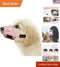 Comfortable Breathable Dog Muzzle - Anti-Biting  Barking, Size S, Pink Flower