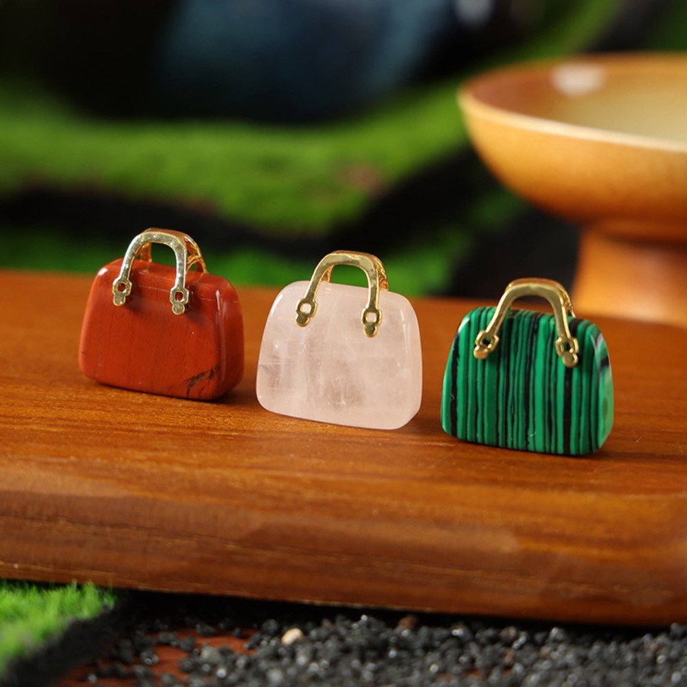 Natural Crystal Mini Handbag Pendant, Raw Stone Purse