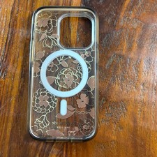Kate Spade iPhone 14 Pro Case MagSafe Floral Brown Gold Crystal Accents
