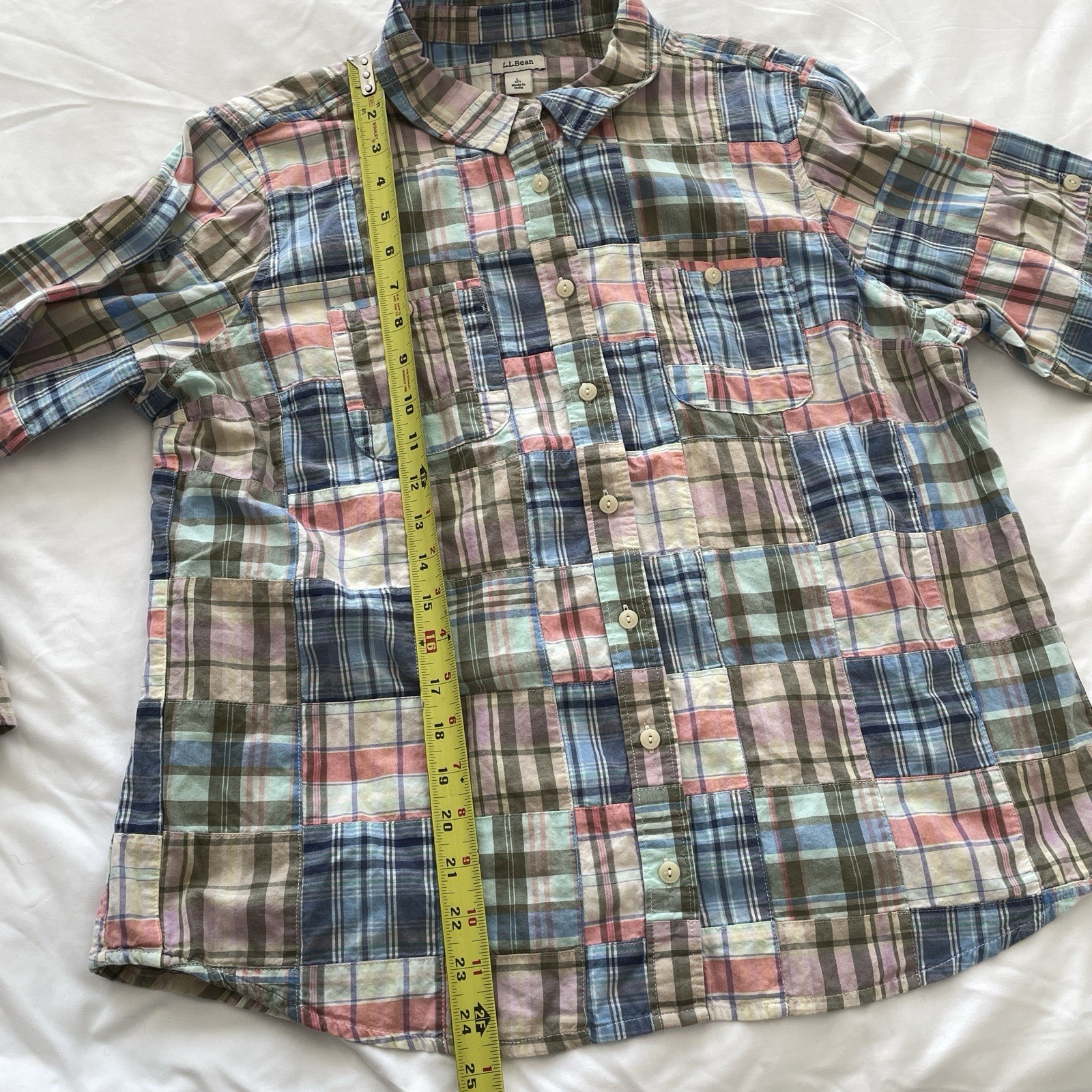 LL Bean Patchwork Plaid Womens Buttoned Shirt Mad… - image 12