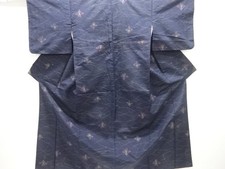 7448739: JAPANESE KIMONO / SILK / HAND WOVEN TSUMUGI / WOVEN ABSTRACT PATTERN