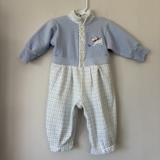 Vintage Baby Dior One Piece Romper Jumpsuit Size 12 Months Outfit 90s Blue Flaw