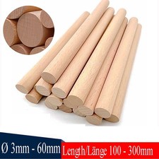 Wooden Dowel Rod 3mm 4mm 5mm 6mm 8mm - 60mm Diameters x 100mm 200mm 300mm Length