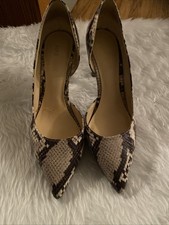 Nine West Women Size 7.5M Pointed Toe Heels Pumps Faux Snakeskin Tan/Blk/Brown