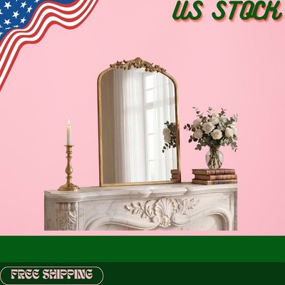 NEW 30x19in Arched Vintage Gold Baroque Wall Mirror Ornate Wall Decor