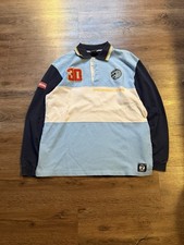 Vintage 90s Porsche Rugby Polo Shirt Martini Racing Blue Mens XL