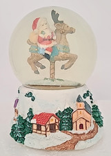 Santa Riding Reindeer Musical Snow Globe Plays White Christmas