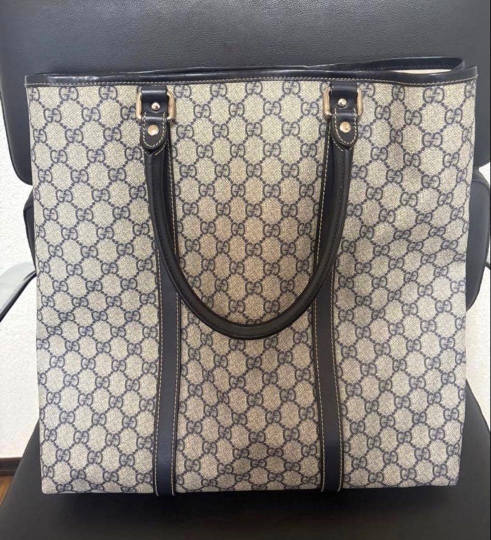 GUCCI GG Pattern Tote Bag Beige/Black Leather Large Authentic Vintage thumbnail 3