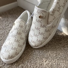 Michael By Michael Kors Shoes Womens Sz 5 Slip On Sneakers White Logo Perforated