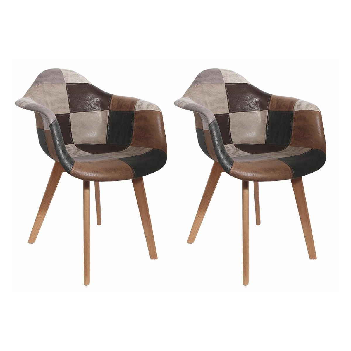 Lot de 2 fauteuils déco patchwork marron 84cm pour revitaliser un salon terne sans encombrer