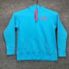 Under Armour Hoodie Womens Small S Blue Pink Trim Cold Gear Storm Pullover Loose