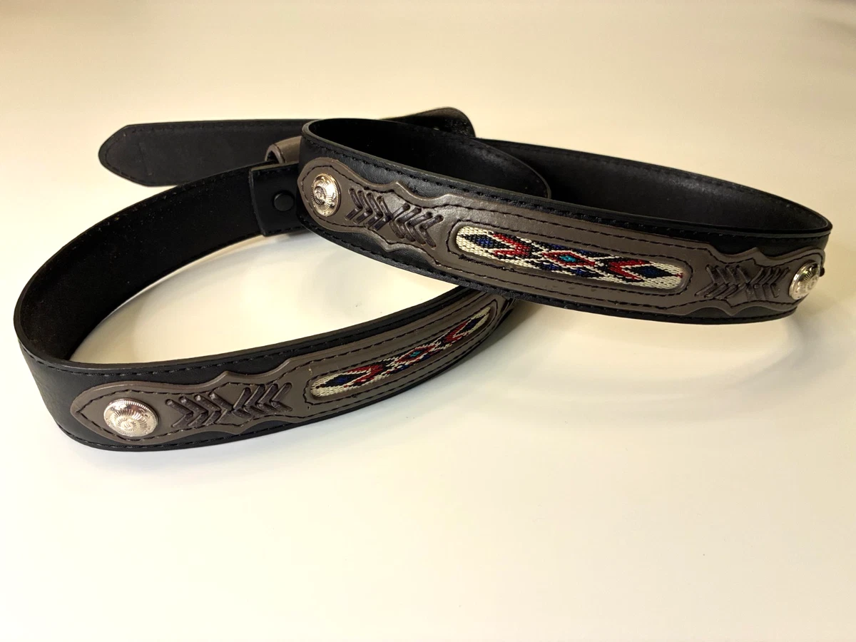 Vintage Black Metal Studded Southwestern Western Aztec Tribal Leather Belt (34) Studded Brown Belts for Men for sale | eBay main image 3