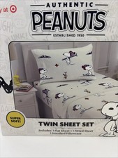 Peanuts Snoopy Skiing Winter Holiday 75 Yrs Twin Sheet Set 3 Pc New Ships Fast