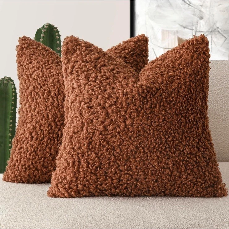 2 Pieces 20x20 Inch Hazel Brown,Faux Fur Throw Pillow Cover Accent Sherpa