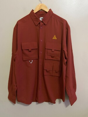Nike ACG Dri Fit UV Devastation Trail Long Sleeve Shirt Red Men L