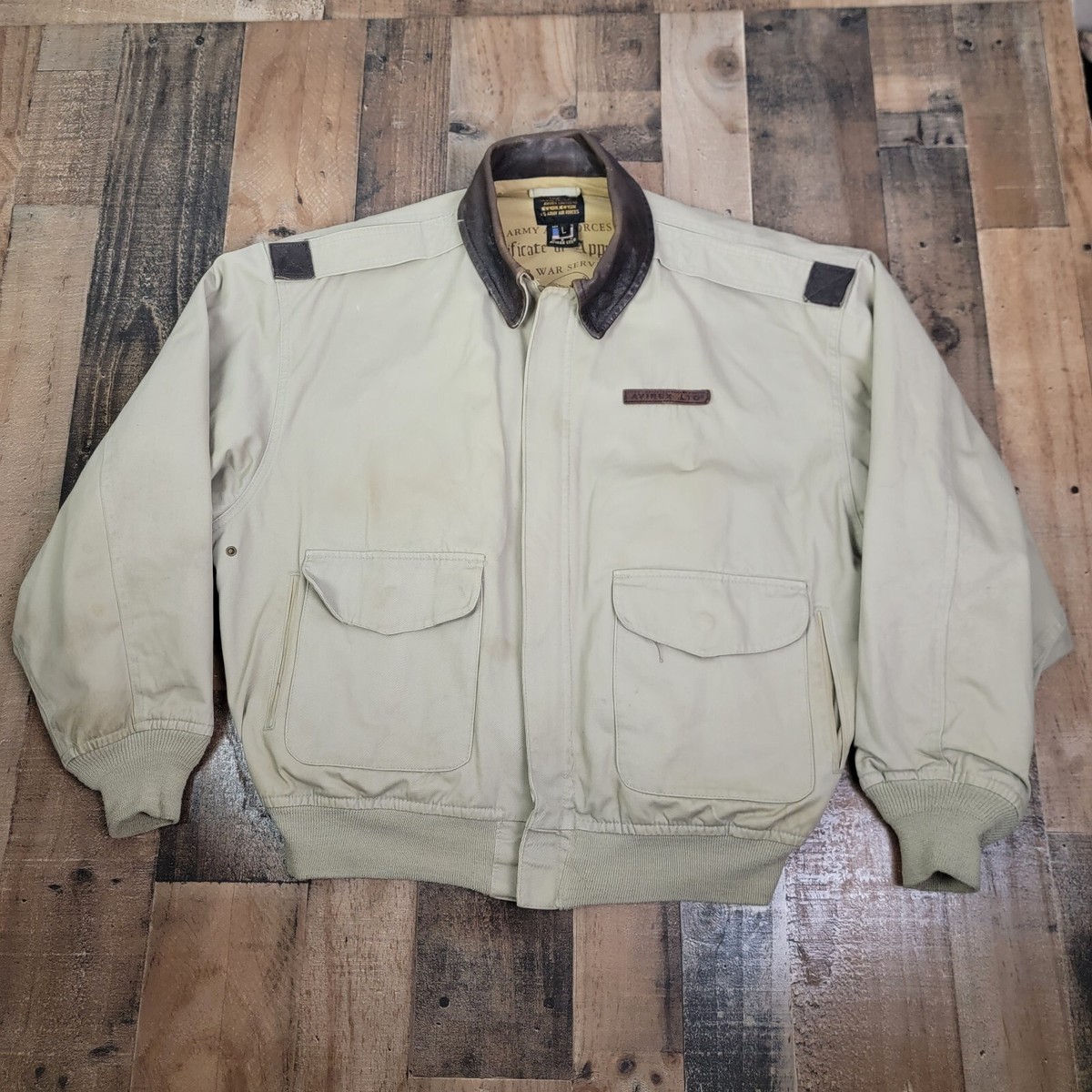 Vintage Avirex Bomber Jacket Beige Leather Trim Type A-2 USAF 