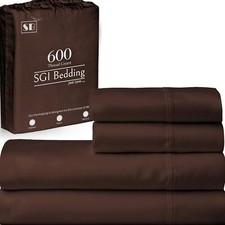 SGI bedding 600 Thread Count 4 Piece 100 Egyptian Cotton Queen Size Sheets S...