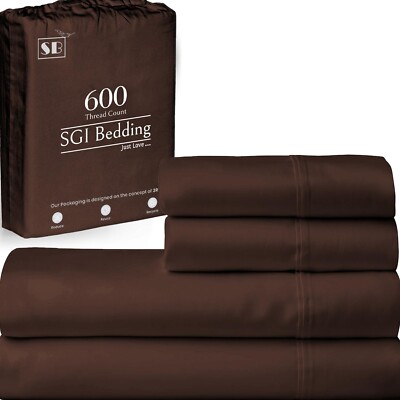 SGI bedding 600 Thread Count 4 Piece 100% Egyptian Cotton Queen Size Sheets S...