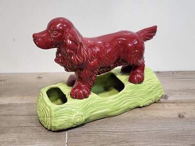 Le Bow of California Cocker Spaniel Pottery Centerpiece Green Red