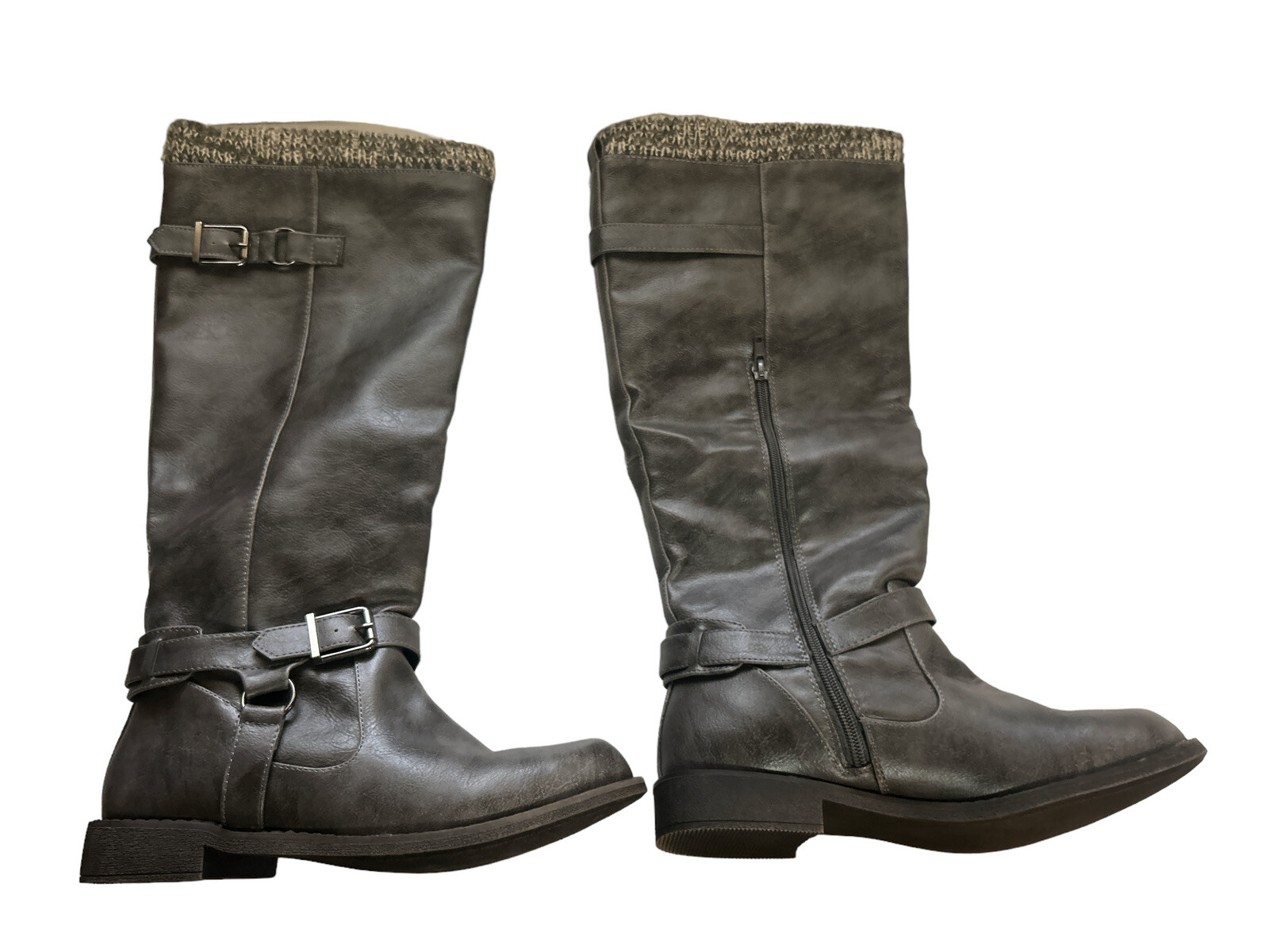 JustFab Boots Rubie Wide Sz 9  Gray Knee High Vegan Leather Lined Motocore Biker