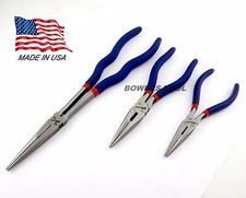 Pro America 3pc Long Needle Nose Plier Set with Side Cutter MADE in USA 6,7,11"