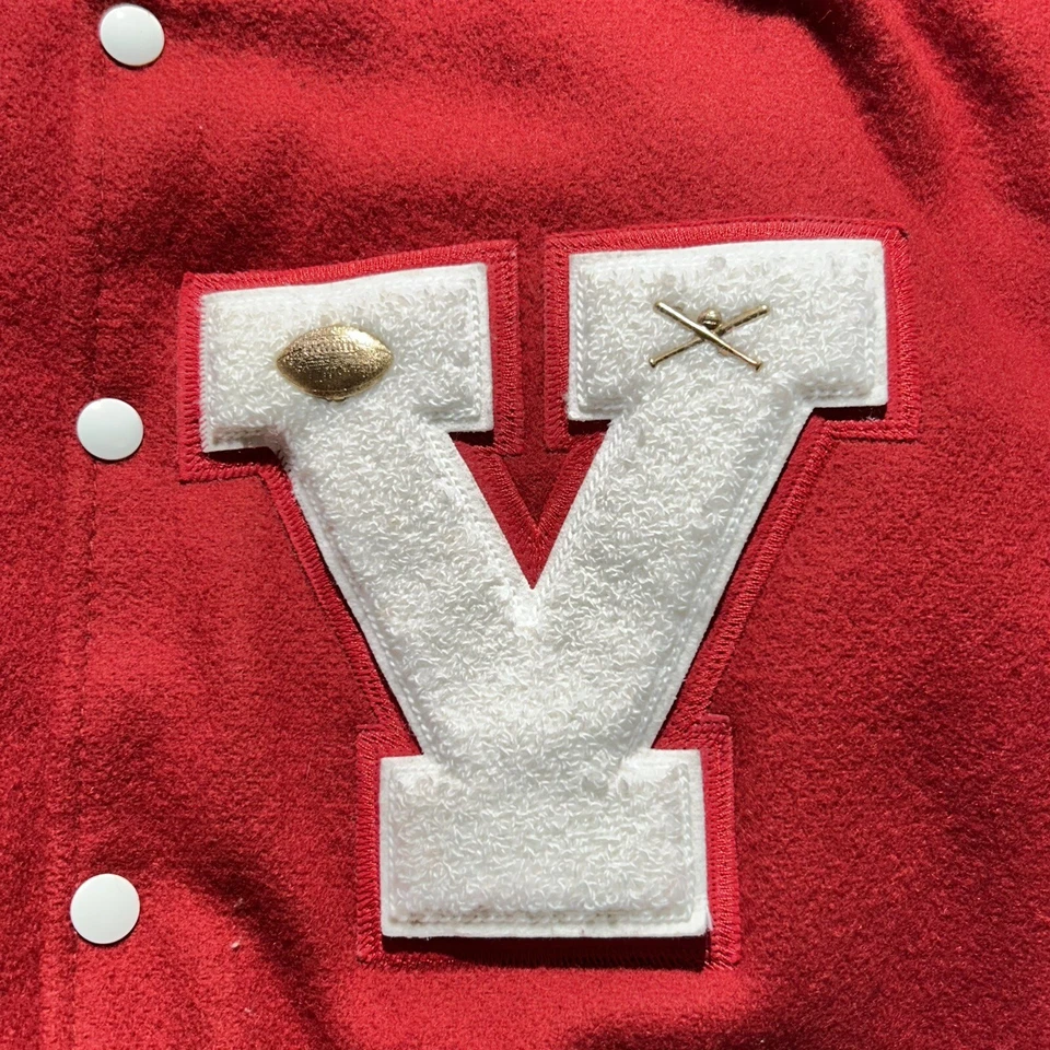 Chaqueta Letterman Vallejo Vintage Años 90 Hombre Talla Pequeña Roja Blanca Foto 2 de 4
