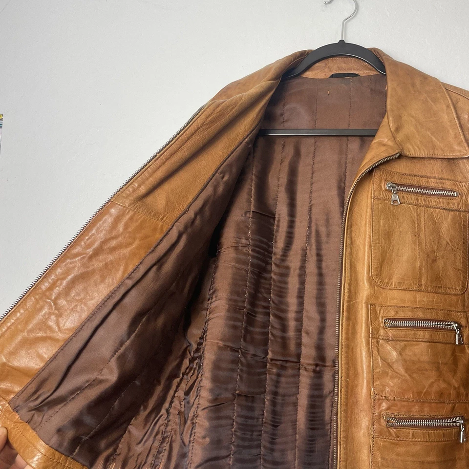 Daniel Alessandrini Leather Biker Jacket Moto Size 50 Men’s Large XL Zip Up - Image 4 of 4