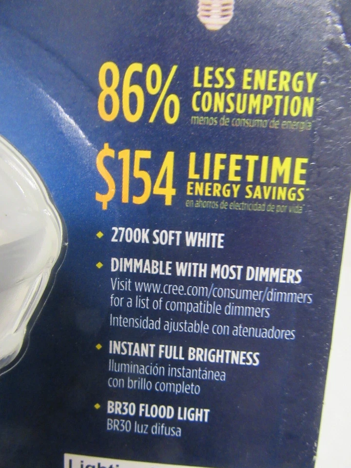 CREE 65 W / 9W LED Soft White 2700K BR30 Flood Dimmable Light Bulb - Image 4 of 4