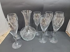 Princess House Heritage Tulip Champagne Etched Crystal Flutes Decanter Set of 8