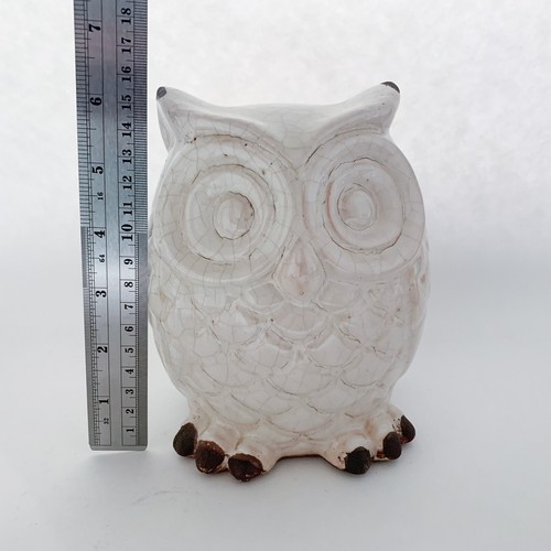 White Ceramic Owl Statue Figure 6.5” Crazing - Picture 7 of 7