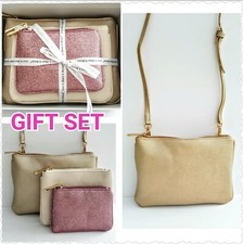 New Bessie Pink Champagne Gold Purse Clutch CrossBody Bag Boxed Gift Set 3 Item