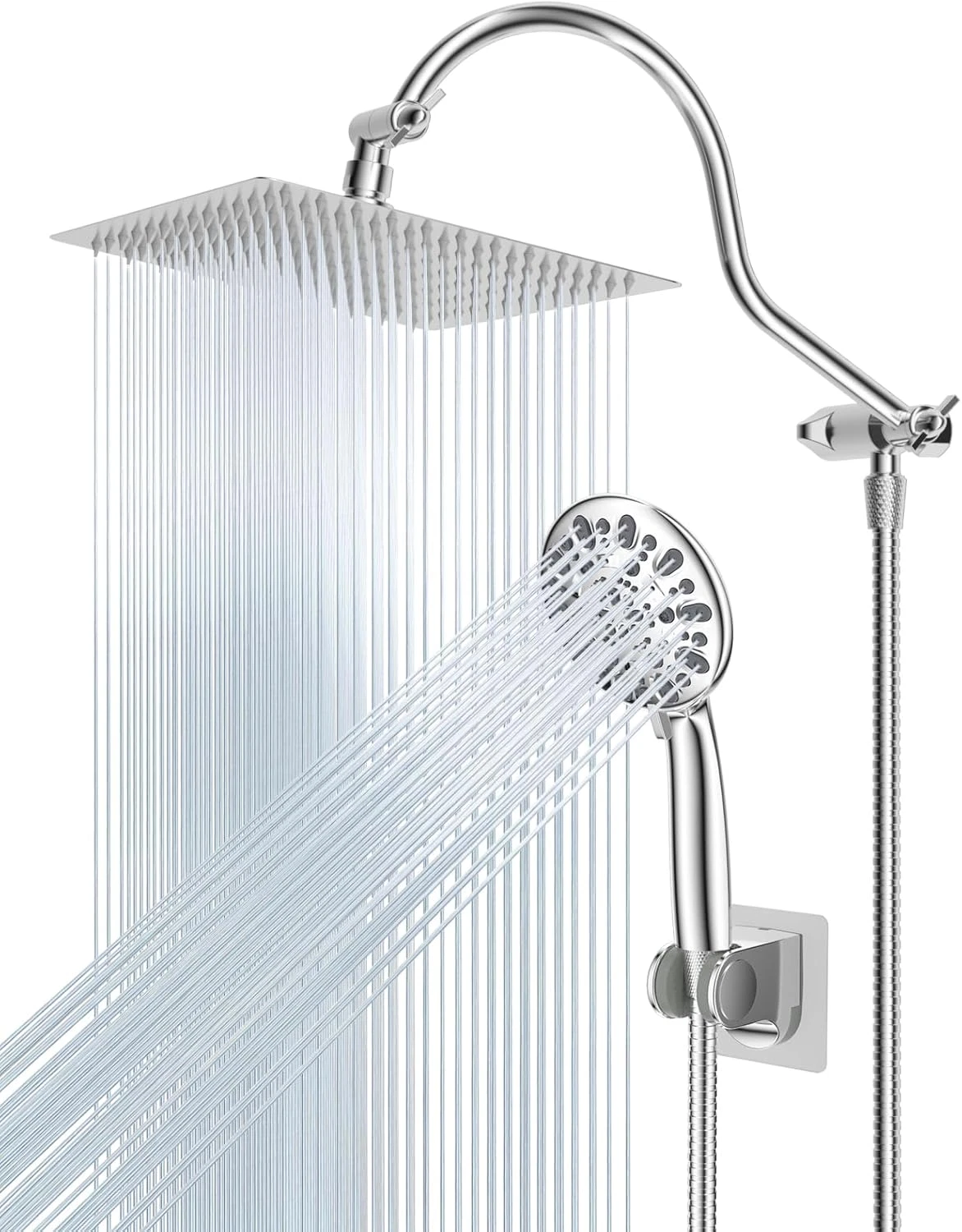 12" High Pressure Rainfall Shower Head with Handheld Combo & Adjustable Arm