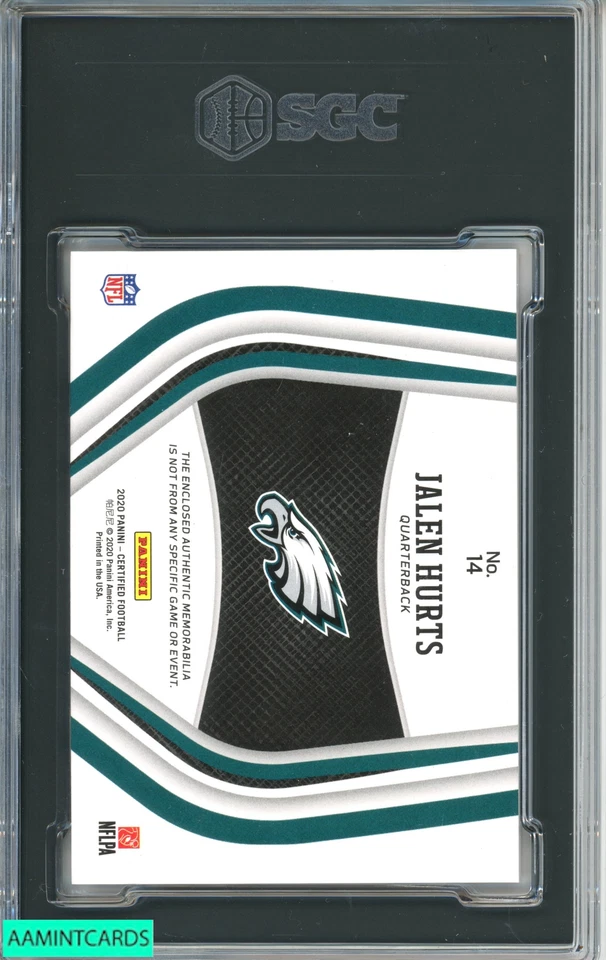 2020 PANINI CERTIFIED NEW GEN JERSEY JALEN HURTS #14 MIRROR RED 32 OF 199 SGC 9 - Image 2 of 3