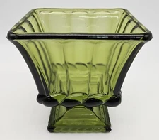 Vintage Mid Century Indiana Glass Olive Avocado Green Footed Planter Vase