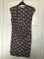 Lakeland Black Red Geometric Square Print Sleeveless V Neck Faux Wrap Dress 12
