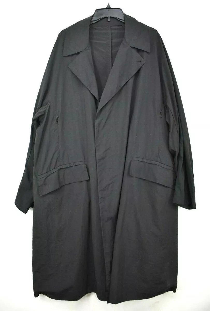 Beams Teatora Mens Black Packable Device Long Coat Concealed Front Button