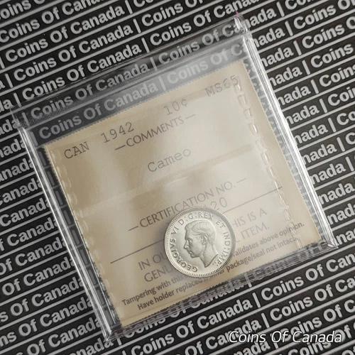 1942 Canada 10 Cents Silver Coin - ICCS MS 65 with RARE Cameo #coinsofcanada