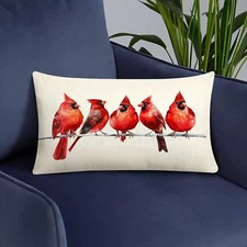 1 PC Cardinal Pillow Cover Winter Decor Home Decorating US STOCK