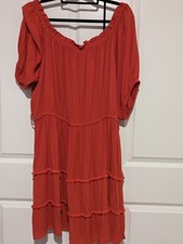 City Chic Ladies Fiesta Fringe Off Shoulder Dress size XXL/24 Tangerine-332 